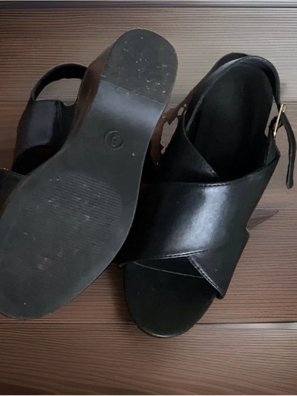 Black Platform Wedge Sandals with Brown Wedge - Women's